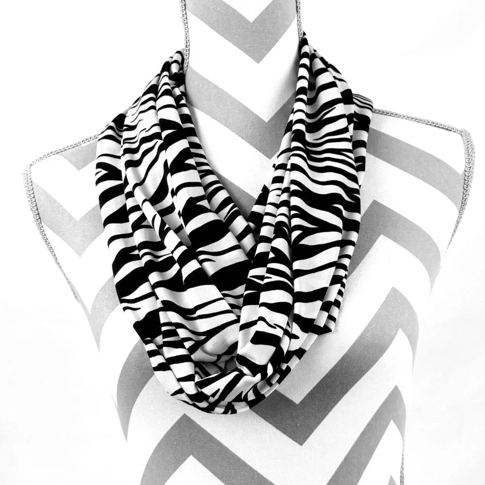Black White Zebra Animal Print Lightweight Infinity Loop Scarf